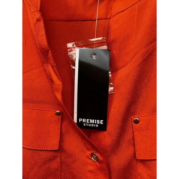 Premise Studio Top Womens XS Orange Button front Lightweight Gold accents NEW - Picture 7 of 9